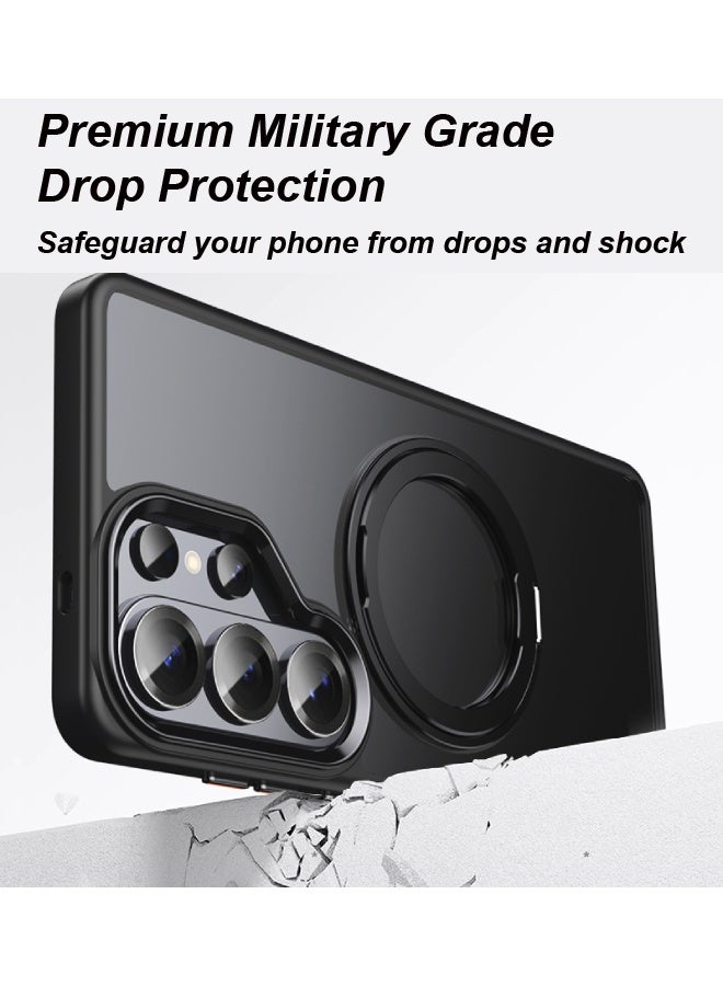 فَرَحُوم غطاء هاتف مغناطيسي لسامسونج جالاكسي S26 ألترا مع حامل دوّار 360°، متوافق مع MagSafe، نحيف شفاف بلمسة مطفية، مقاوم للصدمات ومضاد لبصمات الأصابع – أسود - Image 5